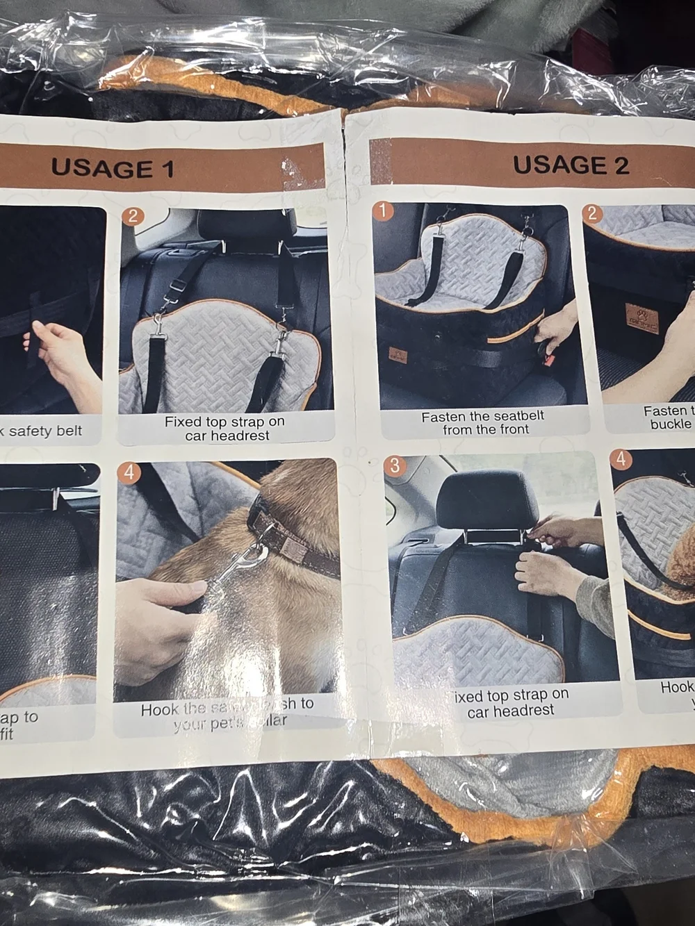 Black & Gray Dog Car Seat with Orange Trim